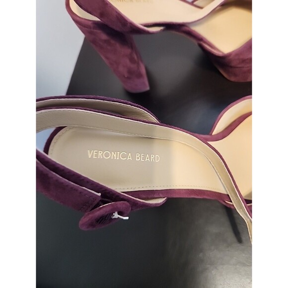Veronica Beard Women Magda Platform Ankle Strap Pump Size 8.5 M Red Merlot Suede - Picture 6 of 8